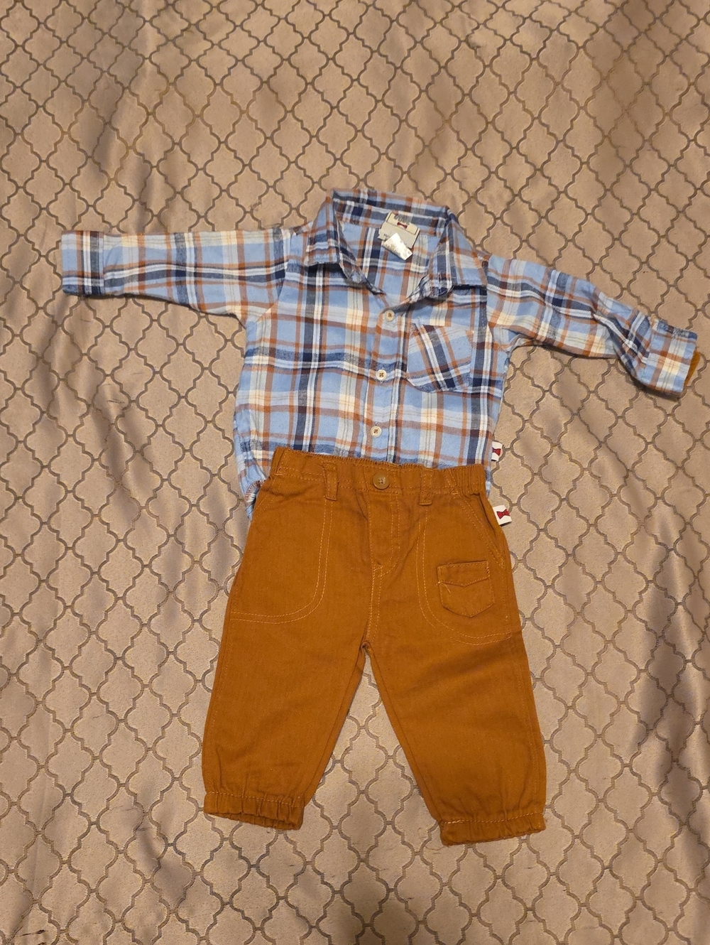 OshKosh B'gosh Blue Plaid Shirt with Brown Pants Kids Matching Set
